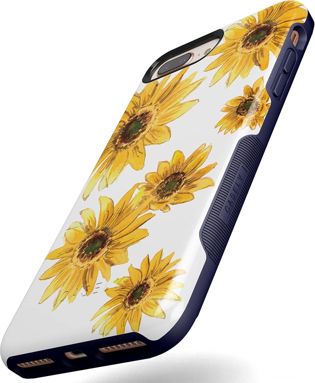 imageCasely iPhone 678 Plus Case Light Blue Skies Marble Clouds Bold Protective DesignBright Yellow Sunflowers Floral
