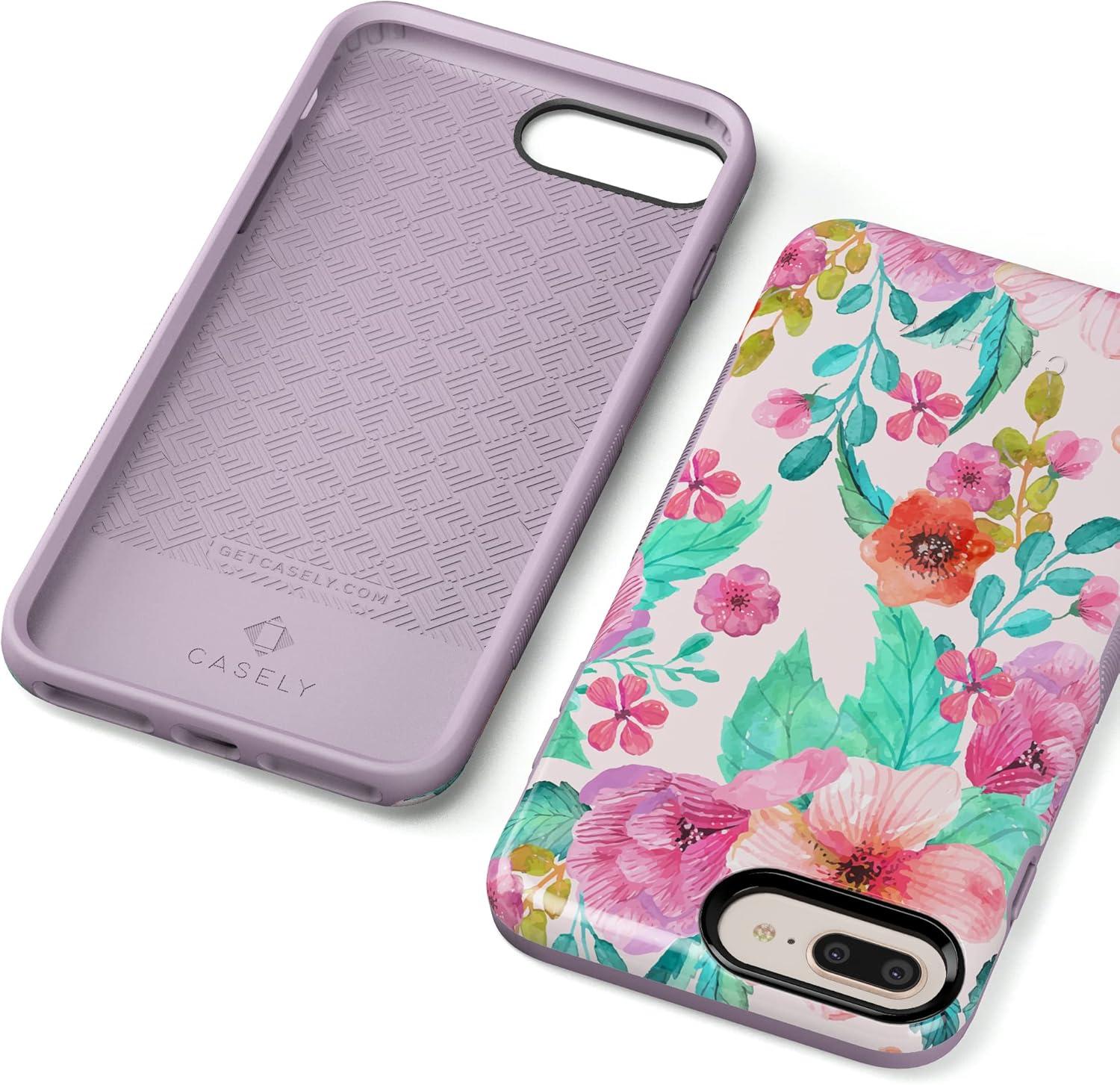 imageCasely iPhone 678 Plus Case Light Blue Skies Marble Clouds Bold Protective DesignOut And About Light Pink Floral