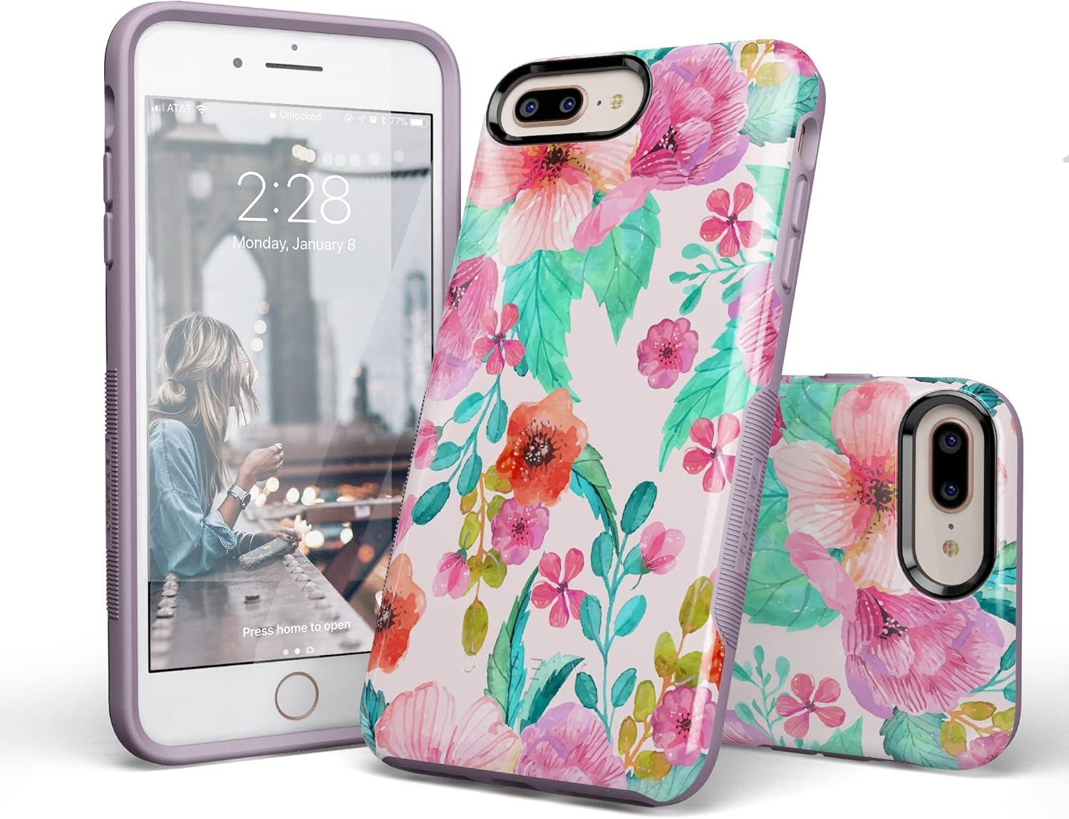 imageCasely iPhone 678 Plus Case Light Blue Skies Marble Clouds Bold Protective DesignOut And About Light Pink Floral