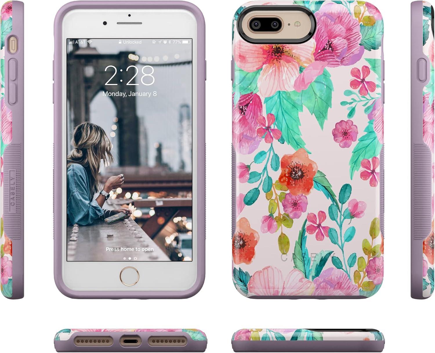 imageCasely iPhone 678 Plus Case Light Blue Skies Marble Clouds Bold Protective DesignOut And About Light Pink Floral