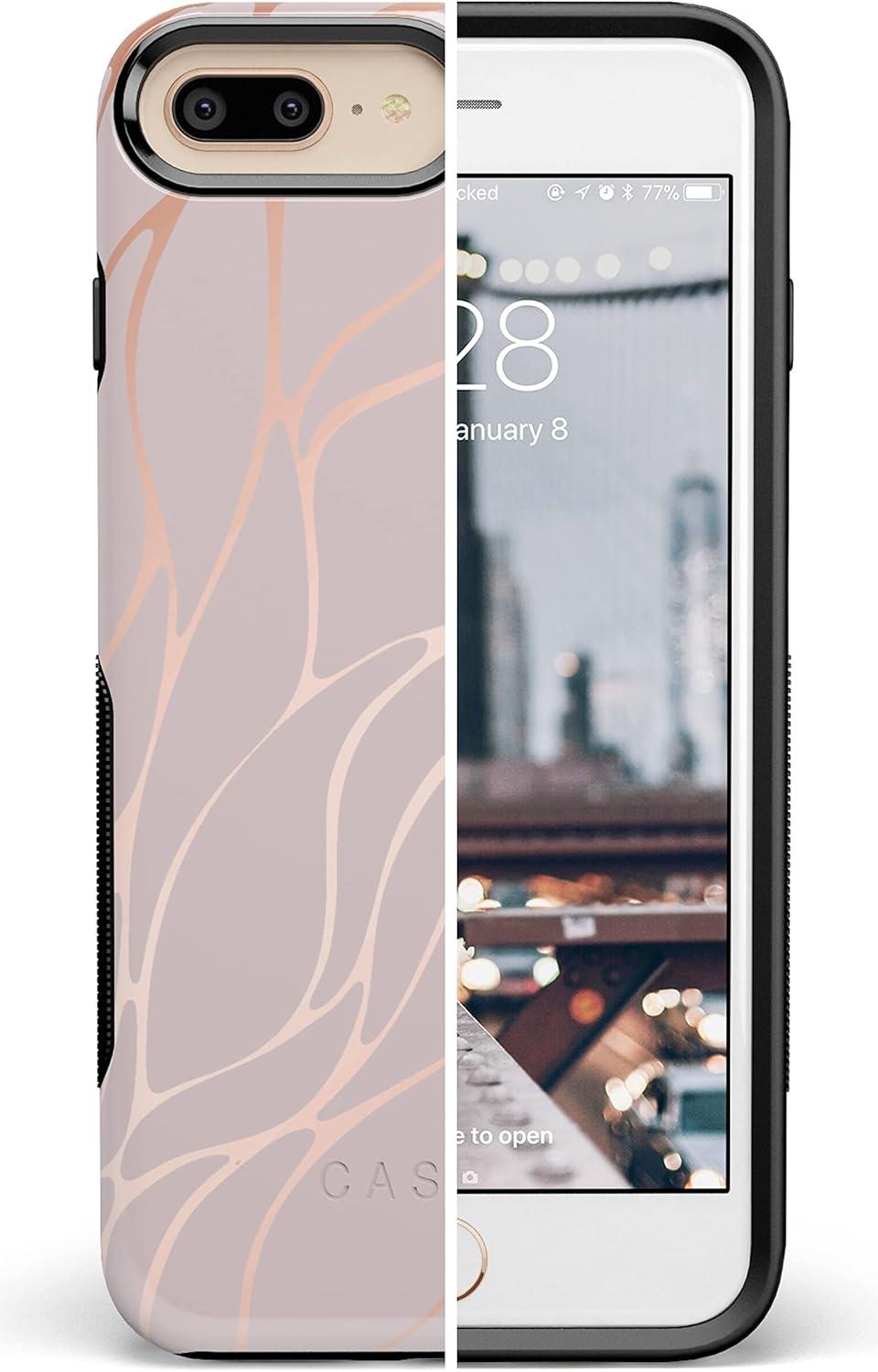 imageCasely iPhone 678 Plus Case Light Blue Skies Marble Clouds Bold Protective DesignPink and Gold Metallic Waves