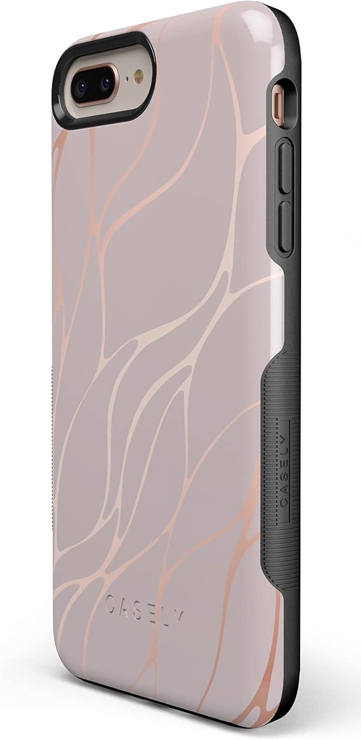 imageCasely iPhone 678 Plus Case Light Blue Skies Marble Clouds Bold Protective DesignPink and Gold Metallic Waves