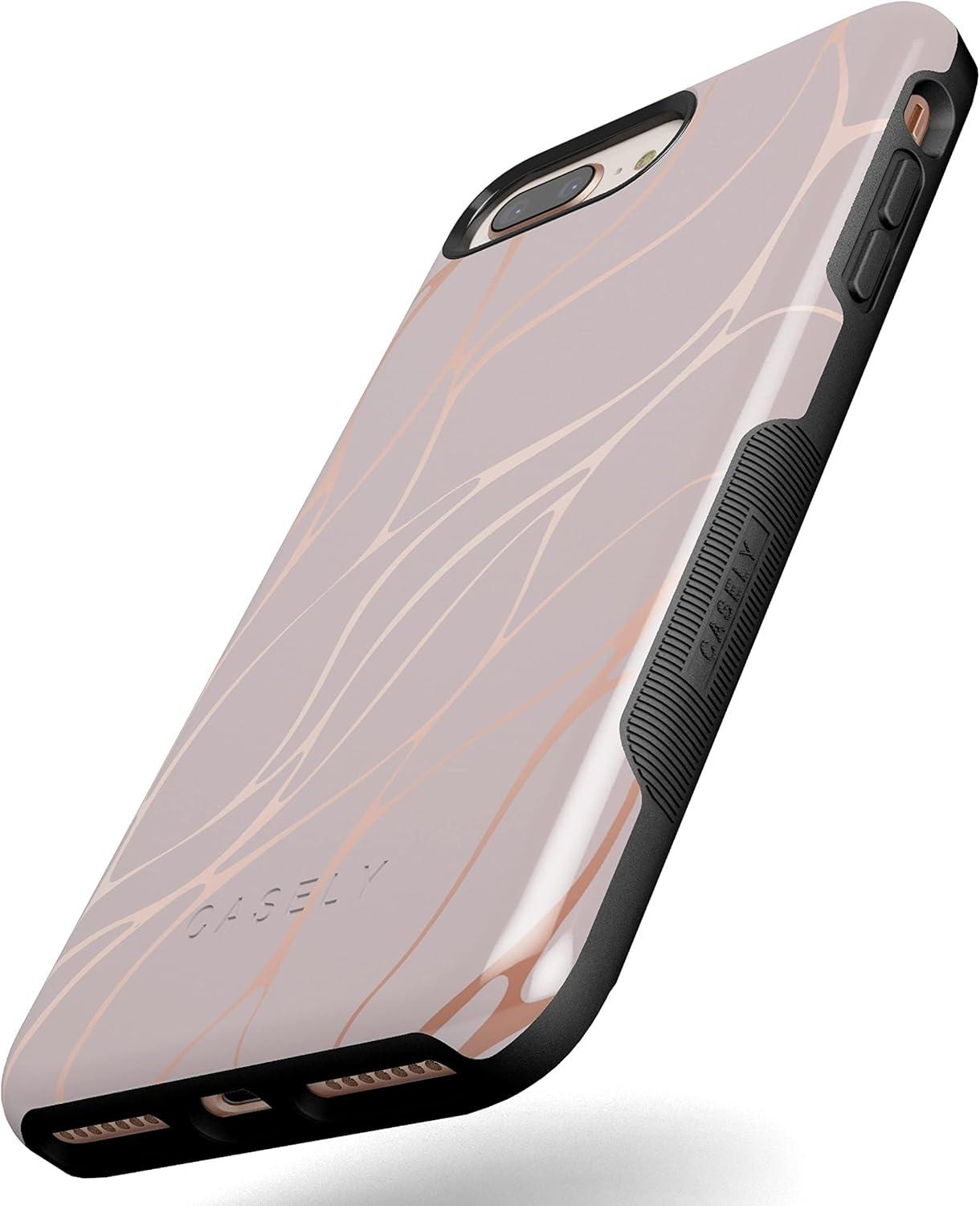 imageCasely iPhone 678 Plus Case Light Blue Skies Marble Clouds Bold Protective DesignPink and Gold Metallic Waves