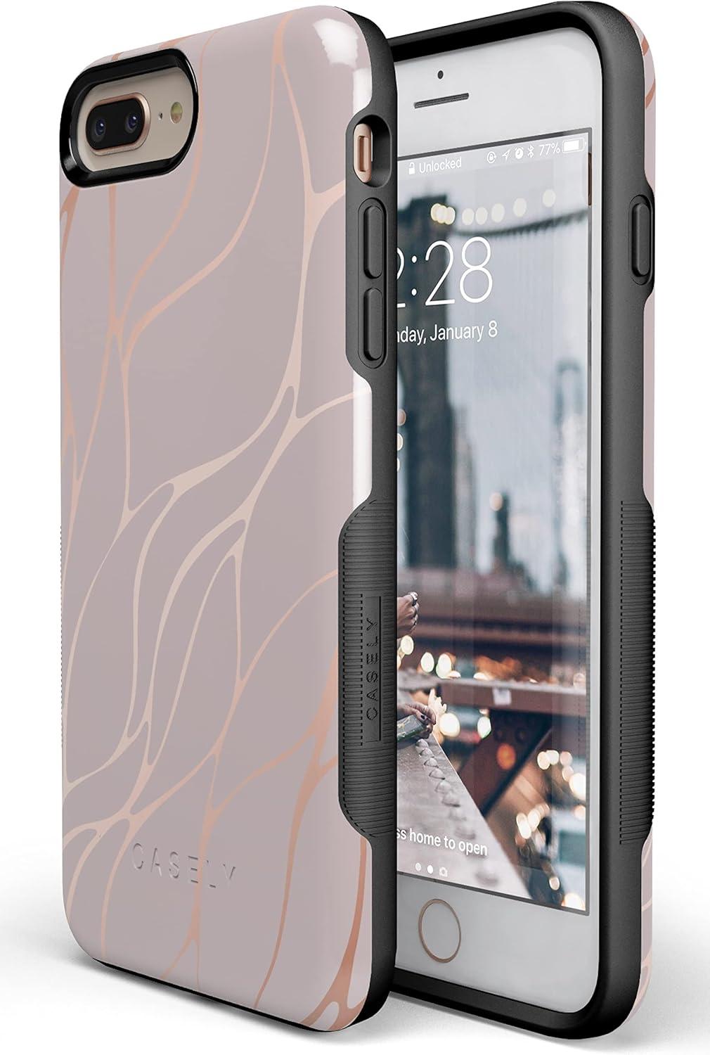 imageCasely iPhone 678 Plus Case Light Blue Skies Marble Clouds Bold Protective DesignPink and Gold Metallic Waves