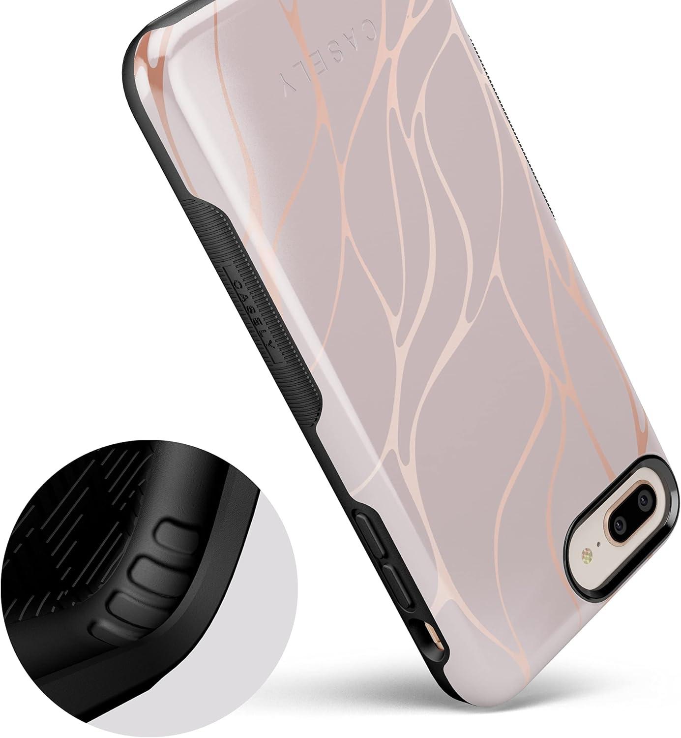 imageCasely iPhone 678 Plus Case Light Blue Skies Marble Clouds Bold Protective DesignPink and Gold Metallic Waves