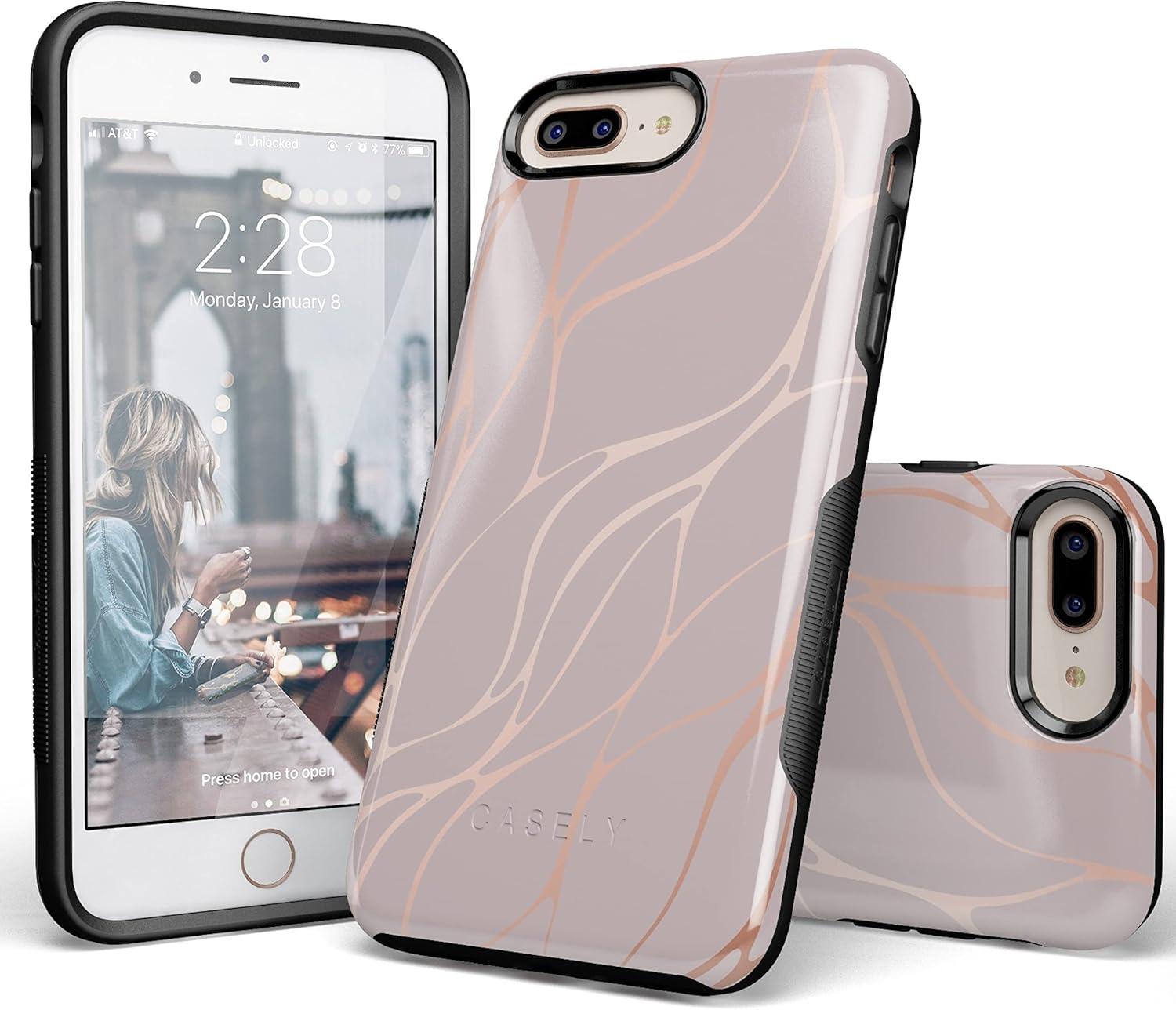 imageCasely iPhone 678 Plus Case Light Blue Skies Marble Clouds Bold Protective DesignPink and Gold Metallic Waves