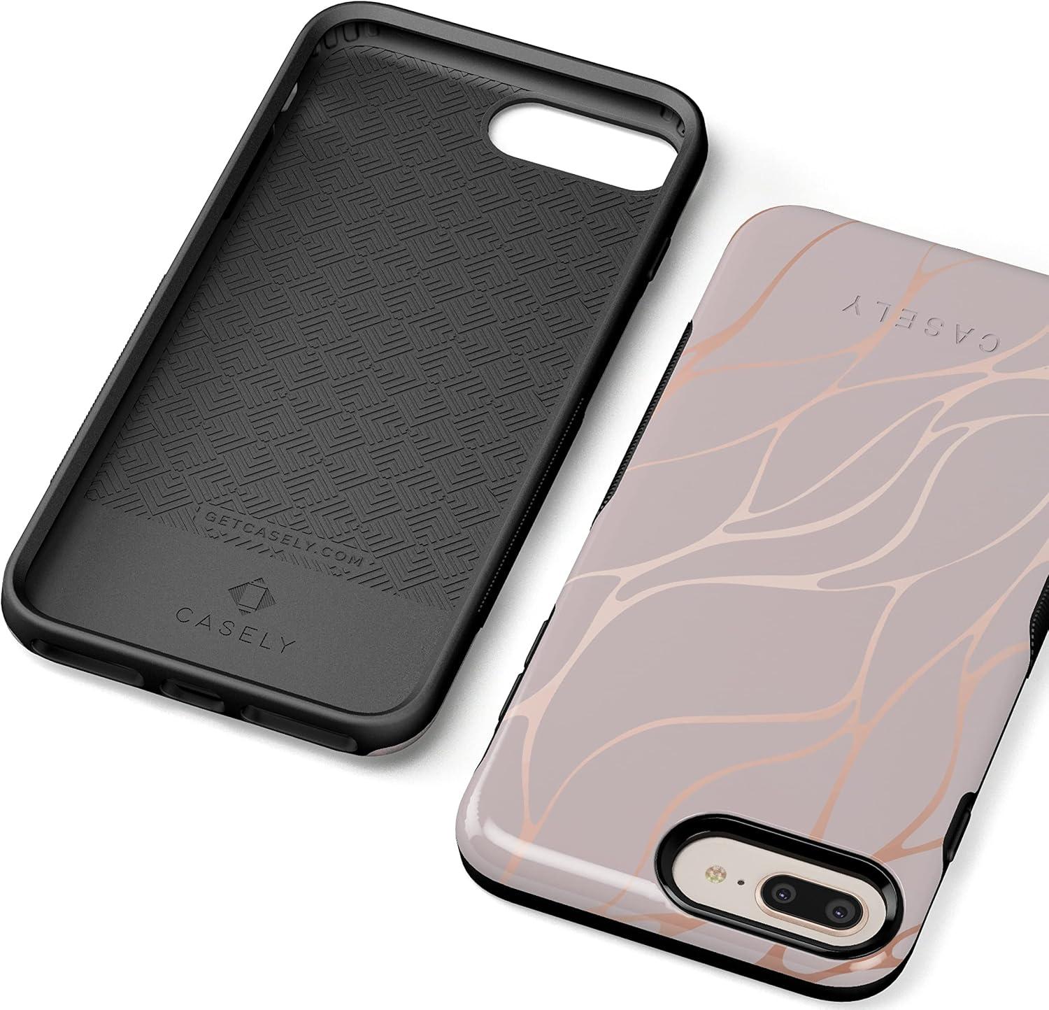 imageCasely iPhone 678 Plus Case Light Blue Skies Marble Clouds Bold Protective DesignPink and Gold Metallic Waves