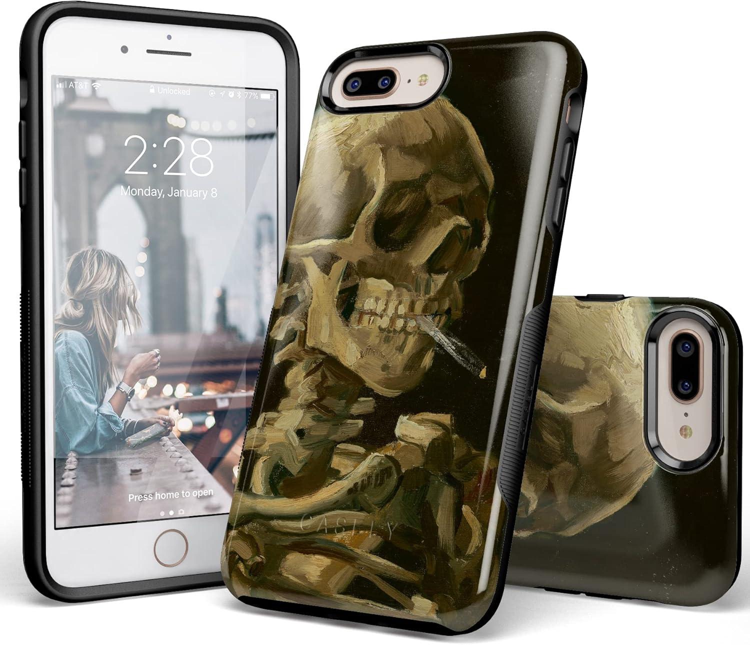 imageCasely iPhone 678 Plus Case Light Blue Skies Marble Clouds Bold Protective DesignVan Gogh Skull of a Skeleton with Burning Cig