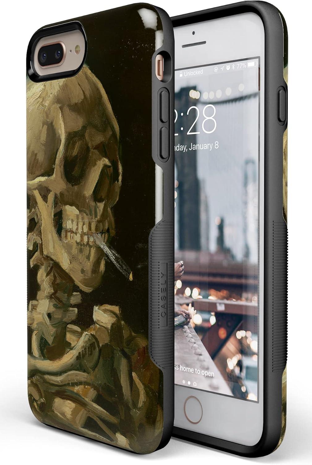 imageCasely iPhone 678 Plus Case Light Blue Skies Marble Clouds Bold Protective DesignVan Gogh Skull of a Skeleton with Burning Cig