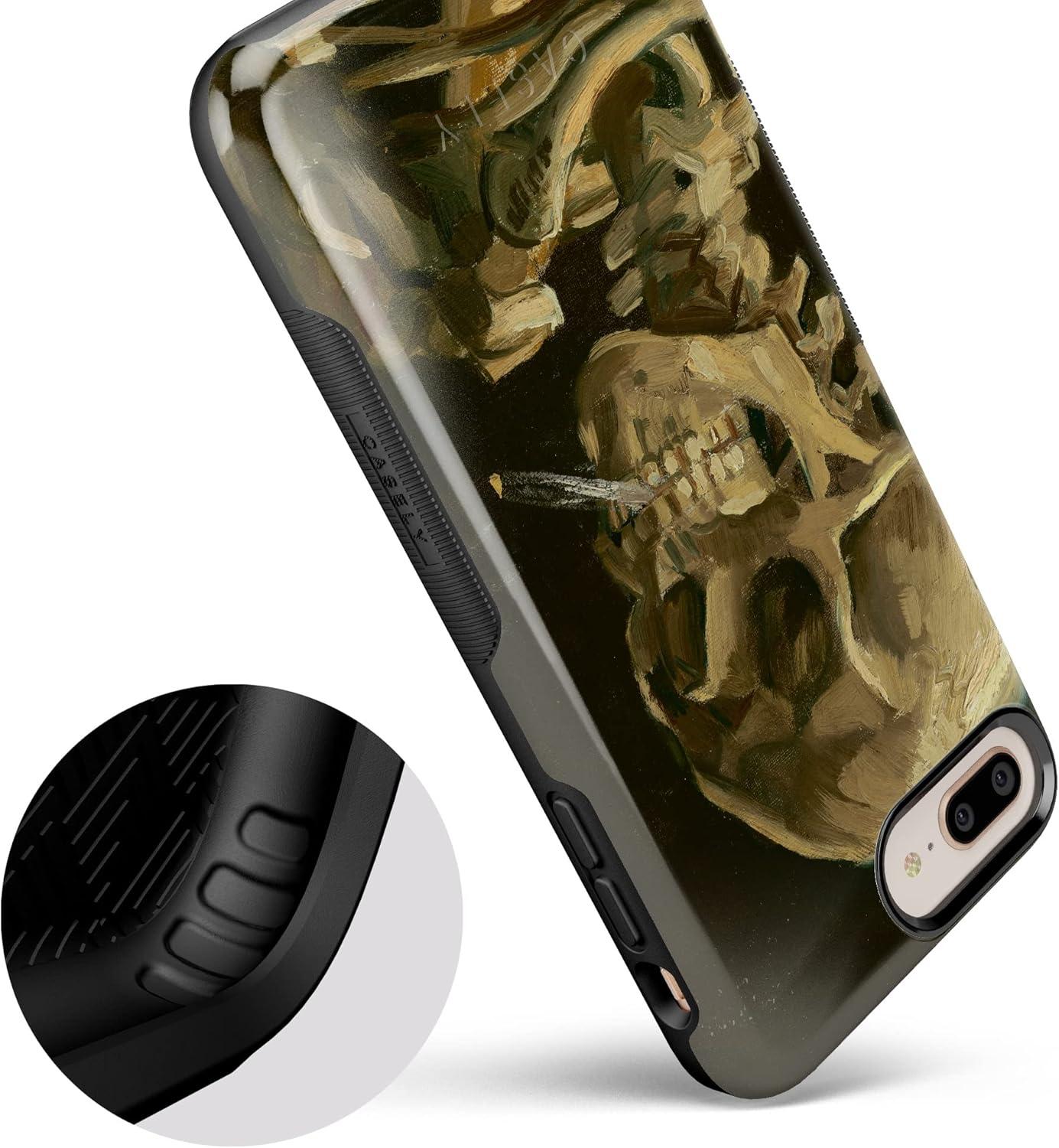 imageCasely iPhone 678 Plus Case Light Blue Skies Marble Clouds Bold Protective DesignVan Gogh Skull of a Skeleton with Burning Cig