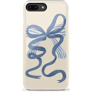 Casely iPhone 6/7/8 Plus Case | Light Blue Skies | Marble Clouds | Bold Protective Design(Heartstrings | Blue Bow)