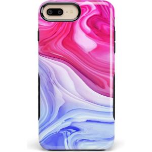 Casely iPhone 6/7/8 Plus Case | Light Blue Skies | Marble Clouds | Bold Protective Design(Land & Sea Marble Swirl)
