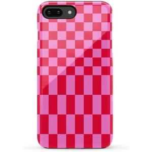 Casely iPhone 6/7/8 Plus Case | Light Blue Skies | Marble Clouds | Bold Protective Design(Vibe Check | Pink Checkerboard)
