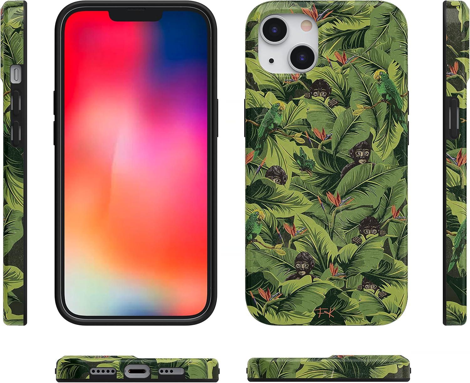 imageCasely iPhone 13 Case Sneaky Monkeys Frida Kahlo Jungle Floral Compatible with MagSafe Classic Ultra Slim Design