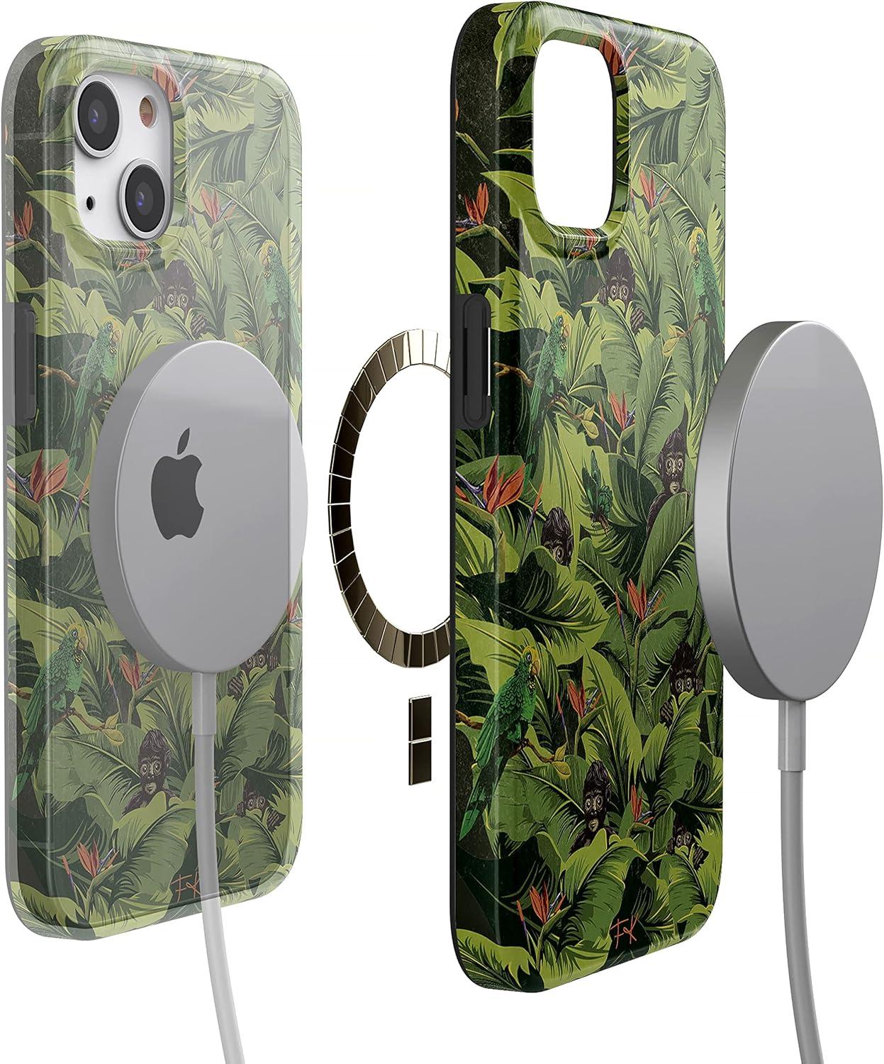 imageCasely iPhone 13 Case Sneaky Monkeys Frida Kahlo Jungle Floral Compatible with MagSafe Classic Ultra Slim Design