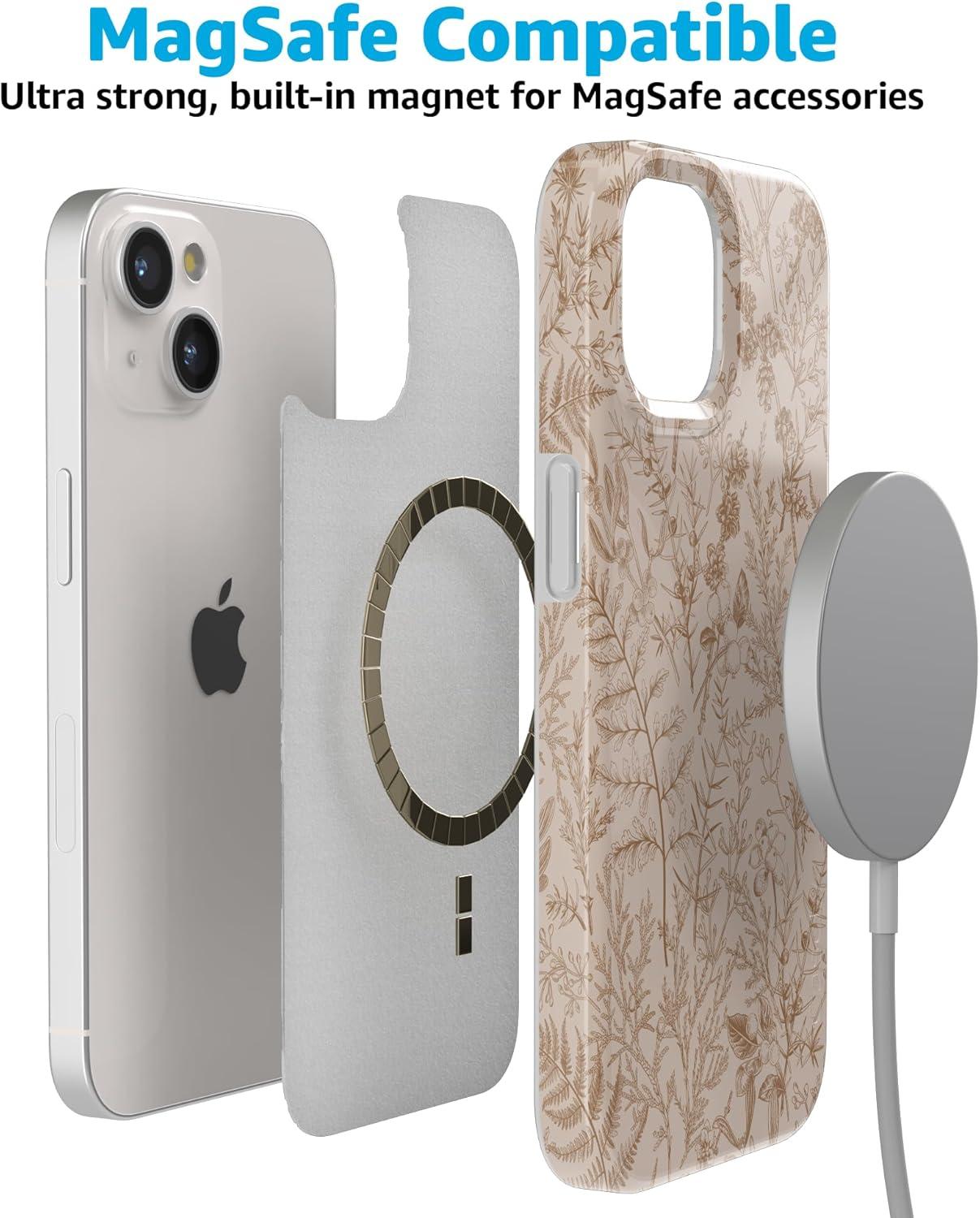 imageCasely iPhone 15 Plus Case Outside the Lines Crayola Marker Compatible with MagSafe Classic Ultra Slim DesignBeige Garden Neutral Floral