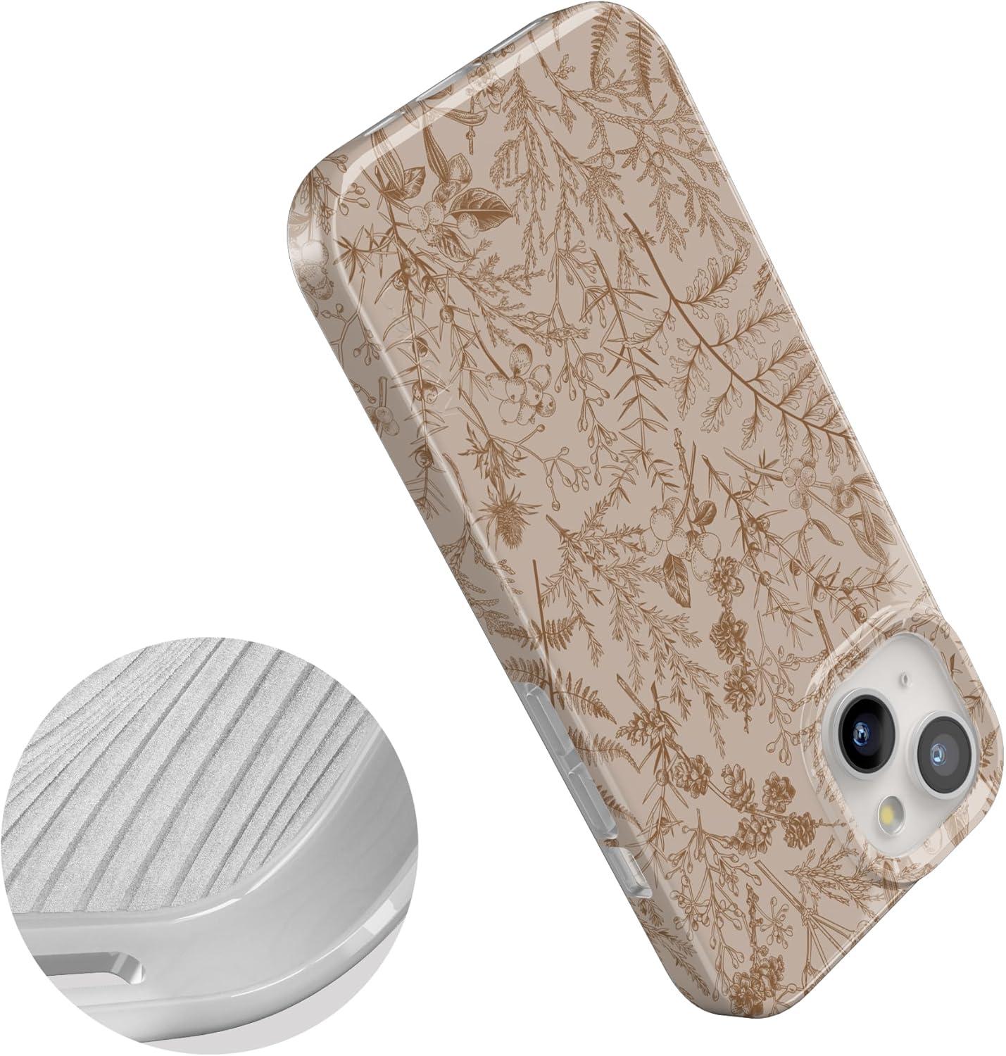 imageCasely iPhone 15 Plus Case Outside the Lines Crayola Marker Compatible with MagSafe Classic Ultra Slim DesignBeige Garden Neutral Floral