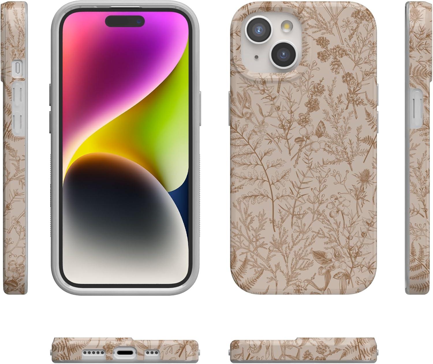 imageCasely iPhone 15 Plus Case Outside the Lines Crayola Marker Compatible with MagSafe Classic Ultra Slim DesignBeige Garden Neutral Floral