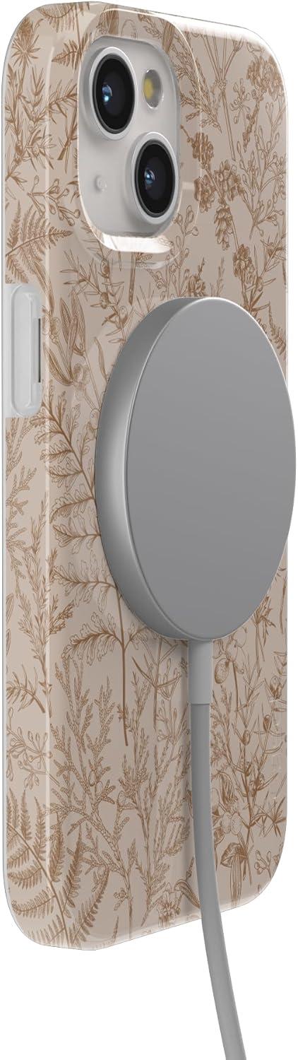 imageCasely iPhone 15 Plus Case Outside the Lines Crayola Marker Compatible with MagSafe Classic Ultra Slim DesignBeige Garden Neutral Floral