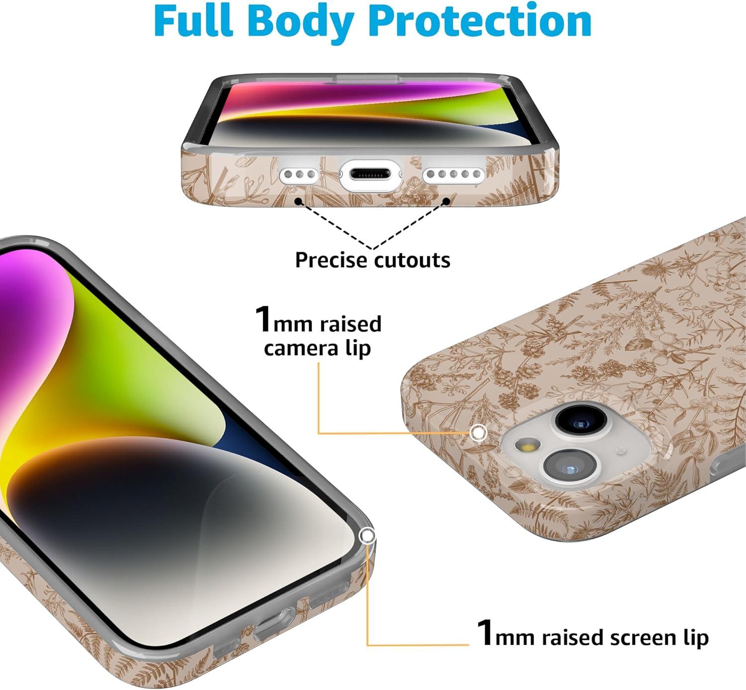 imageCasely iPhone 15 Plus Case Outside the Lines Crayola Marker Compatible with MagSafe Classic Ultra Slim DesignBeige Garden Neutral Floral