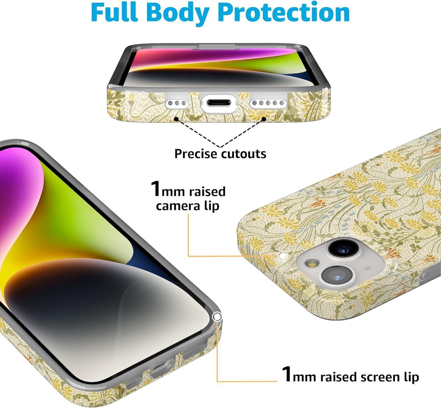 imageCasely iPhone 15 Plus Case Outside the Lines Crayola Marker Compatible with MagSafe Classic Ultra Slim DesignBoho Blooms Golden Floral