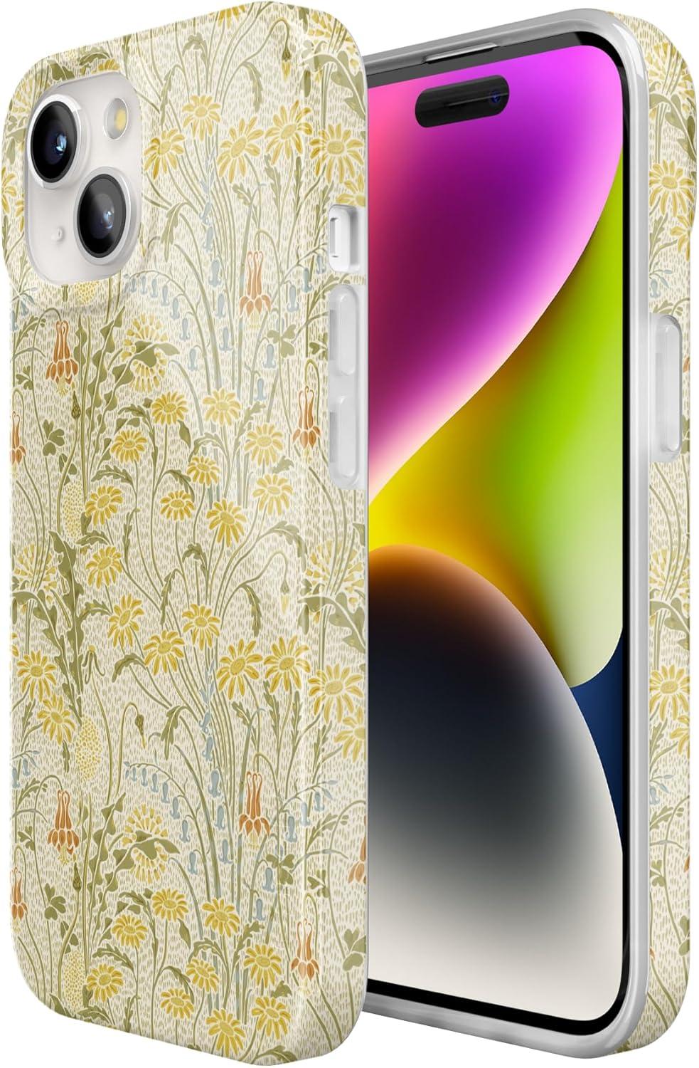 imageCasely iPhone 15 Plus Case Outside the Lines Crayola Marker Compatible with MagSafe Classic Ultra Slim DesignBoho Blooms Golden Floral