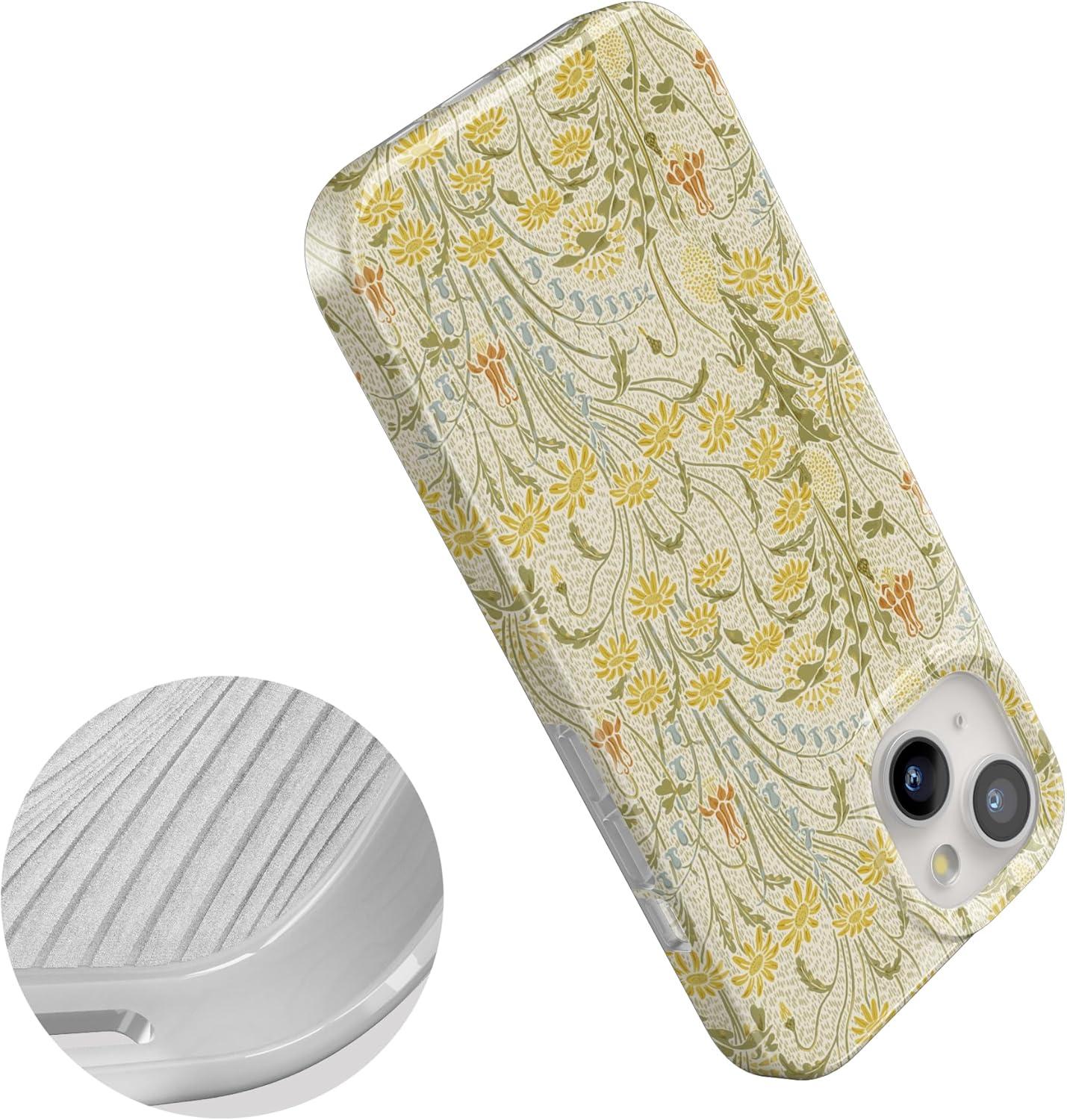 imageCasely iPhone 15 Plus Case Outside the Lines Crayola Marker Compatible with MagSafe Classic Ultra Slim DesignBoho Blooms Golden Floral