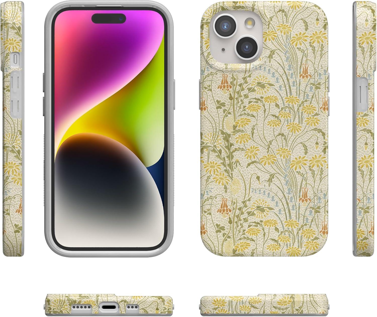 imageCasely iPhone 15 Plus Case Outside the Lines Crayola Marker Compatible with MagSafe Classic Ultra Slim DesignBoho Blooms Golden Floral