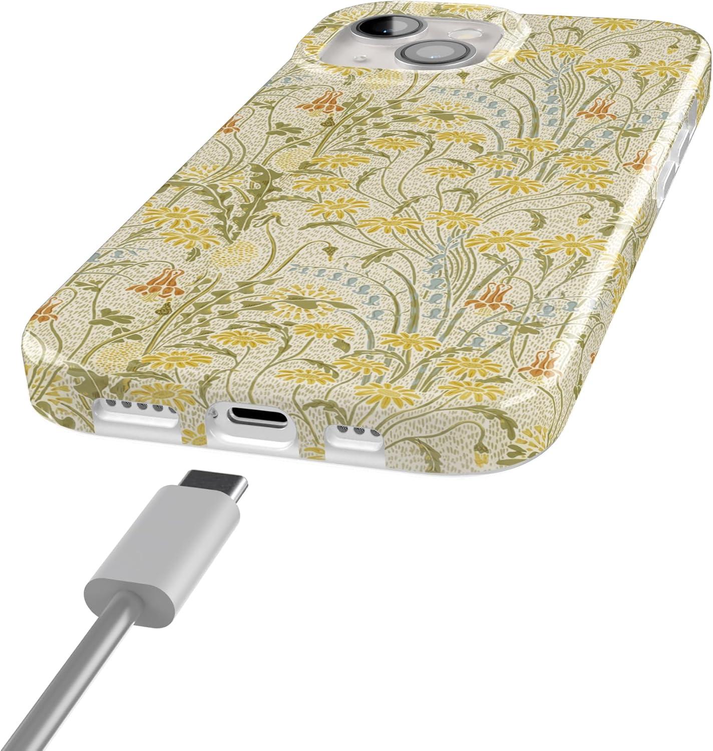 imageCasely iPhone 15 Plus Case Outside the Lines Crayola Marker Compatible with MagSafe Classic Ultra Slim DesignBoho Blooms Golden Floral