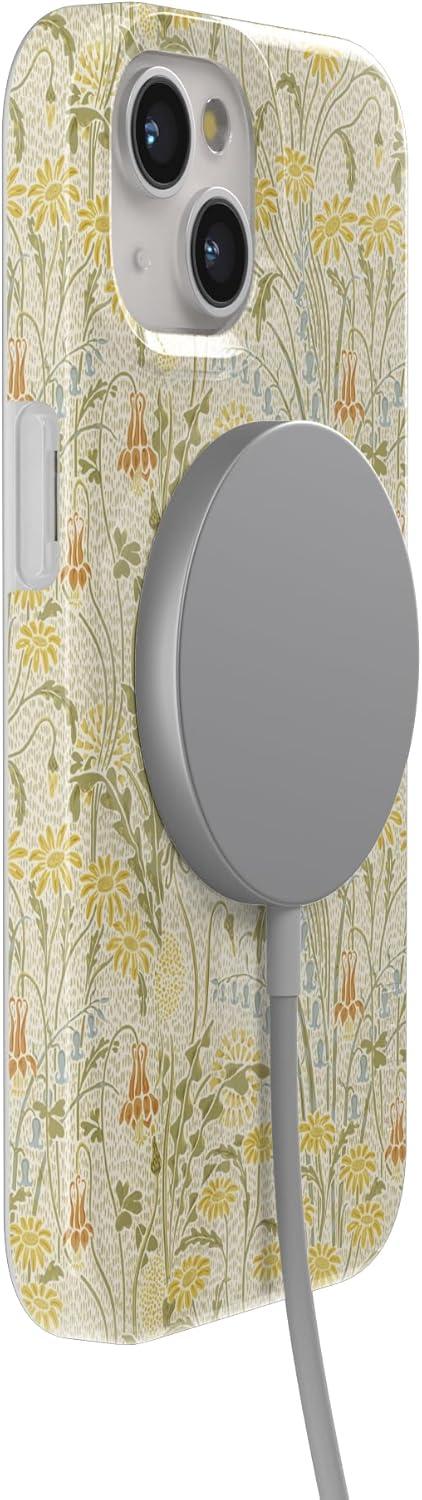 imageCasely iPhone 15 Plus Case Outside the Lines Crayola Marker Compatible with MagSafe Classic Ultra Slim DesignBoho Blooms Golden Floral