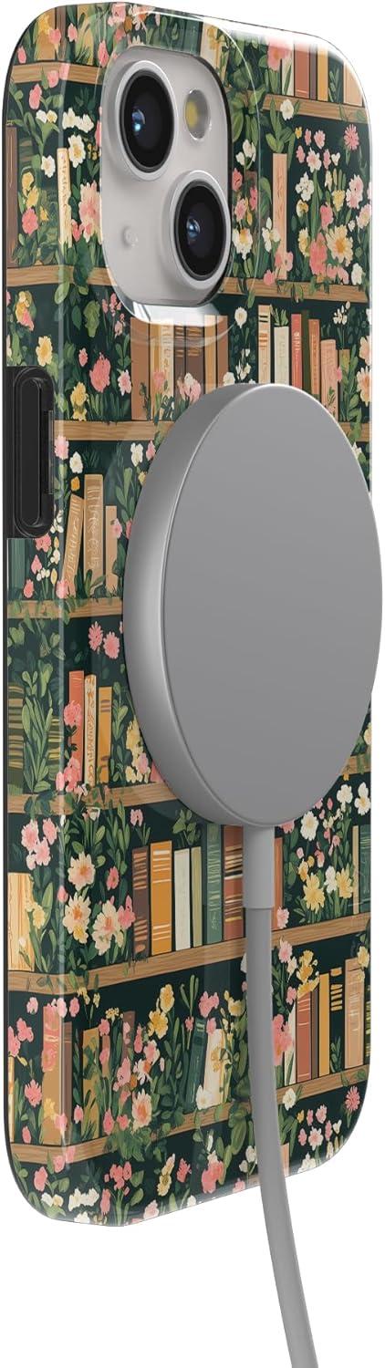 imageCasely iPhone 15 Plus Case Outside the Lines Crayola Marker Compatible with MagSafe Classic Ultra Slim DesignBook Nook Floral Library