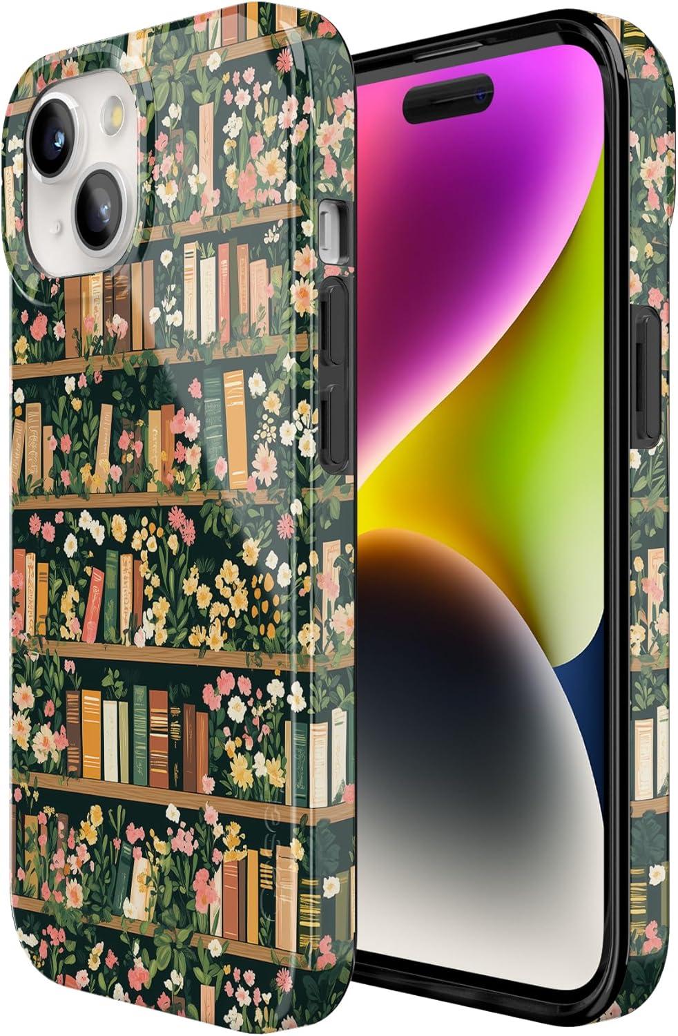 imageCasely iPhone 15 Plus Case Outside the Lines Crayola Marker Compatible with MagSafe Classic Ultra Slim DesignBook Nook Floral Library