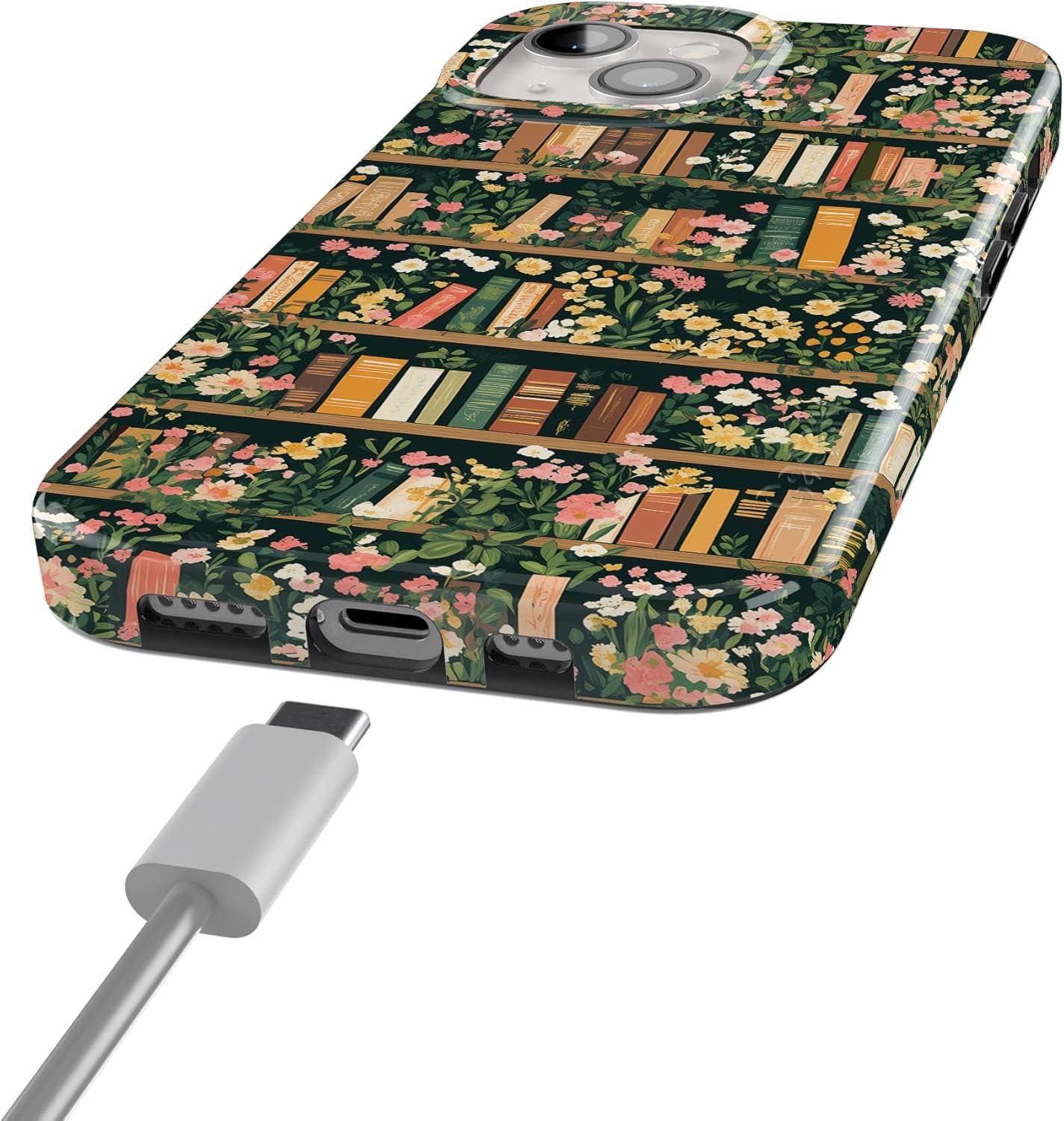 imageCasely iPhone 15 Plus Case Outside the Lines Crayola Marker Compatible with MagSafe Classic Ultra Slim DesignBook Nook Floral Library