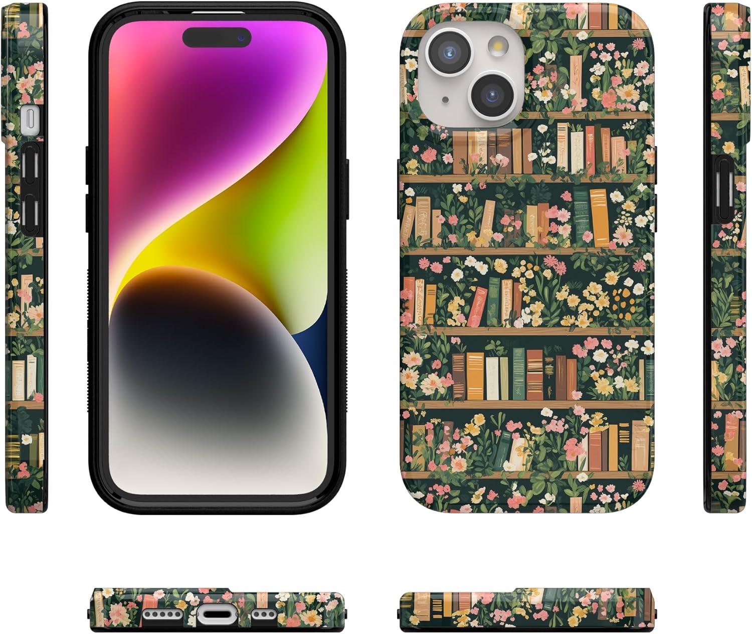 imageCasely iPhone 15 Plus Case Outside the Lines Crayola Marker Compatible with MagSafe Classic Ultra Slim DesignBook Nook Floral Library