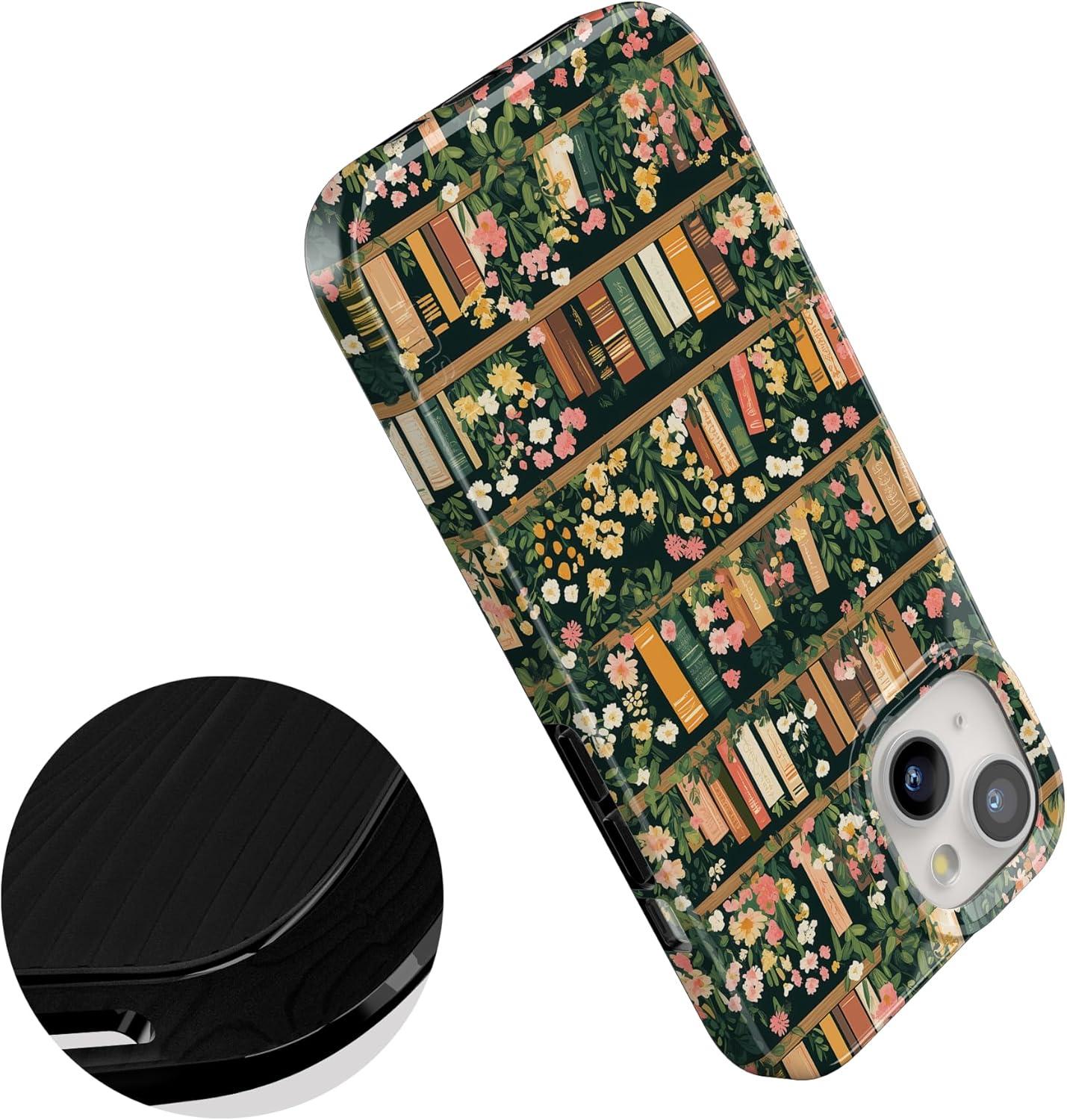 imageCasely iPhone 15 Plus Case Outside the Lines Crayola Marker Compatible with MagSafe Classic Ultra Slim DesignBook Nook Floral Library