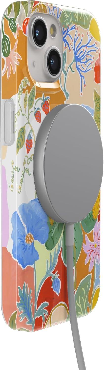 imageCasely iPhone 15 Plus Case Outside the Lines Crayola Marker Compatible with MagSafe Classic Ultra Slim DesignBotanical Blooms Floral Patchwork