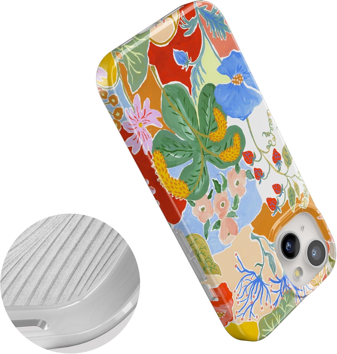 imageCasely iPhone 15 Plus Case Outside the Lines Crayola Marker Compatible with MagSafe Classic Ultra Slim DesignBotanical Blooms Floral Patchwork