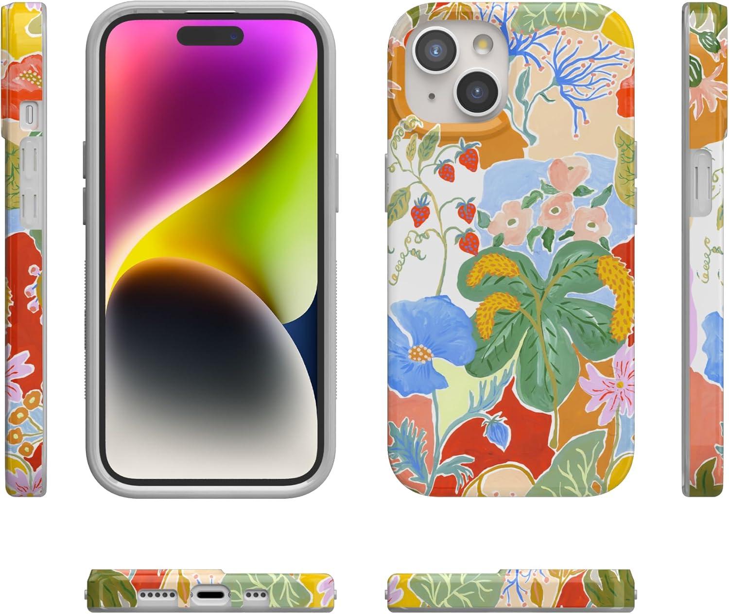 imageCasely iPhone 15 Plus Case Outside the Lines Crayola Marker Compatible with MagSafe Classic Ultra Slim DesignBotanical Blooms Floral Patchwork