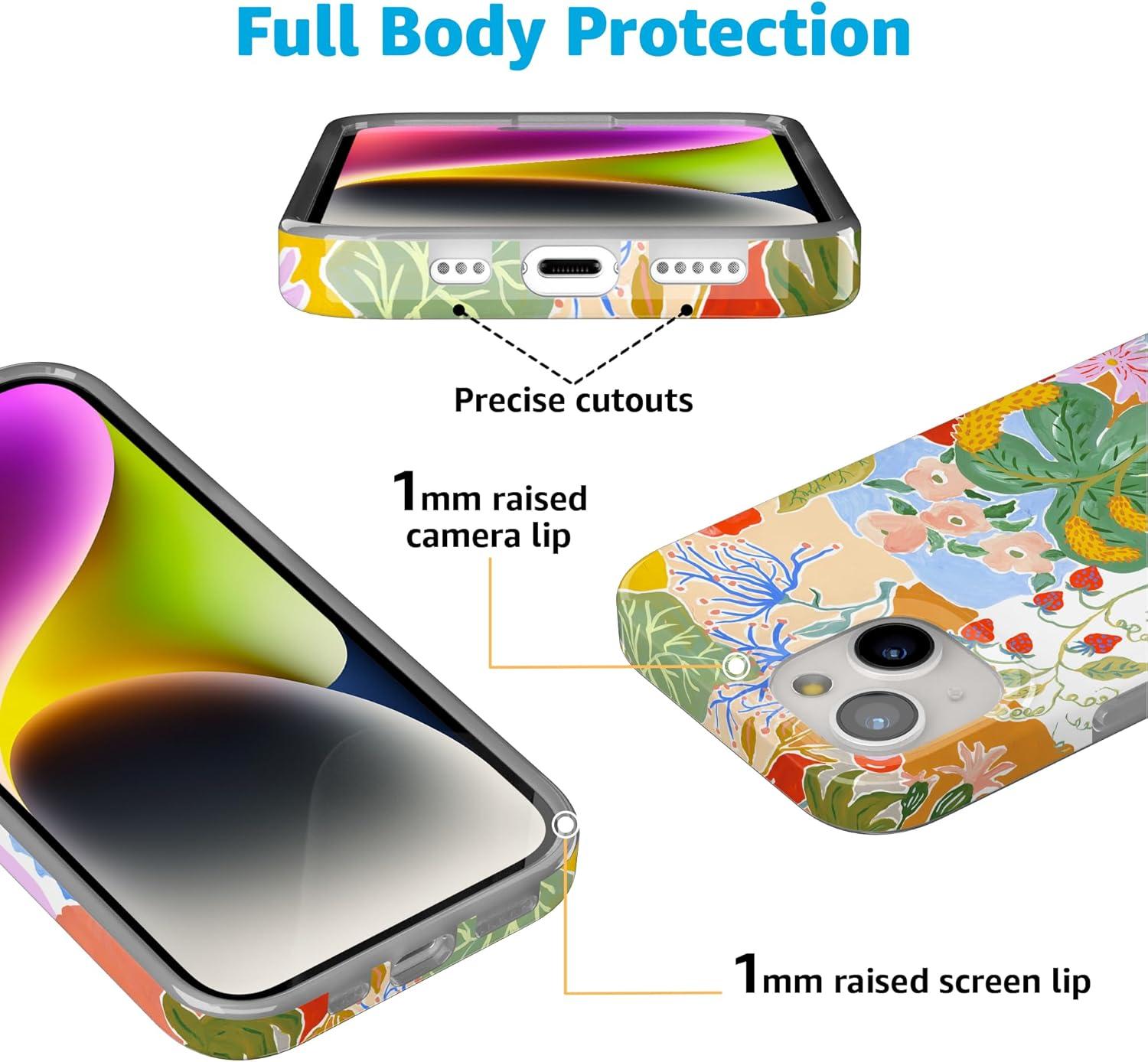imageCasely iPhone 15 Plus Case Outside the Lines Crayola Marker Compatible with MagSafe Classic Ultra Slim DesignBotanical Blooms Floral Patchwork
