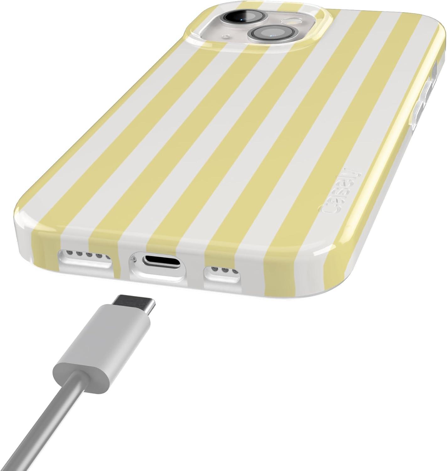 imageCasely iPhone 15 Plus Case Outside the Lines Crayola Marker Compatible with MagSafe Classic Ultra Slim DesignButter Yellow Stripes Sunday Best