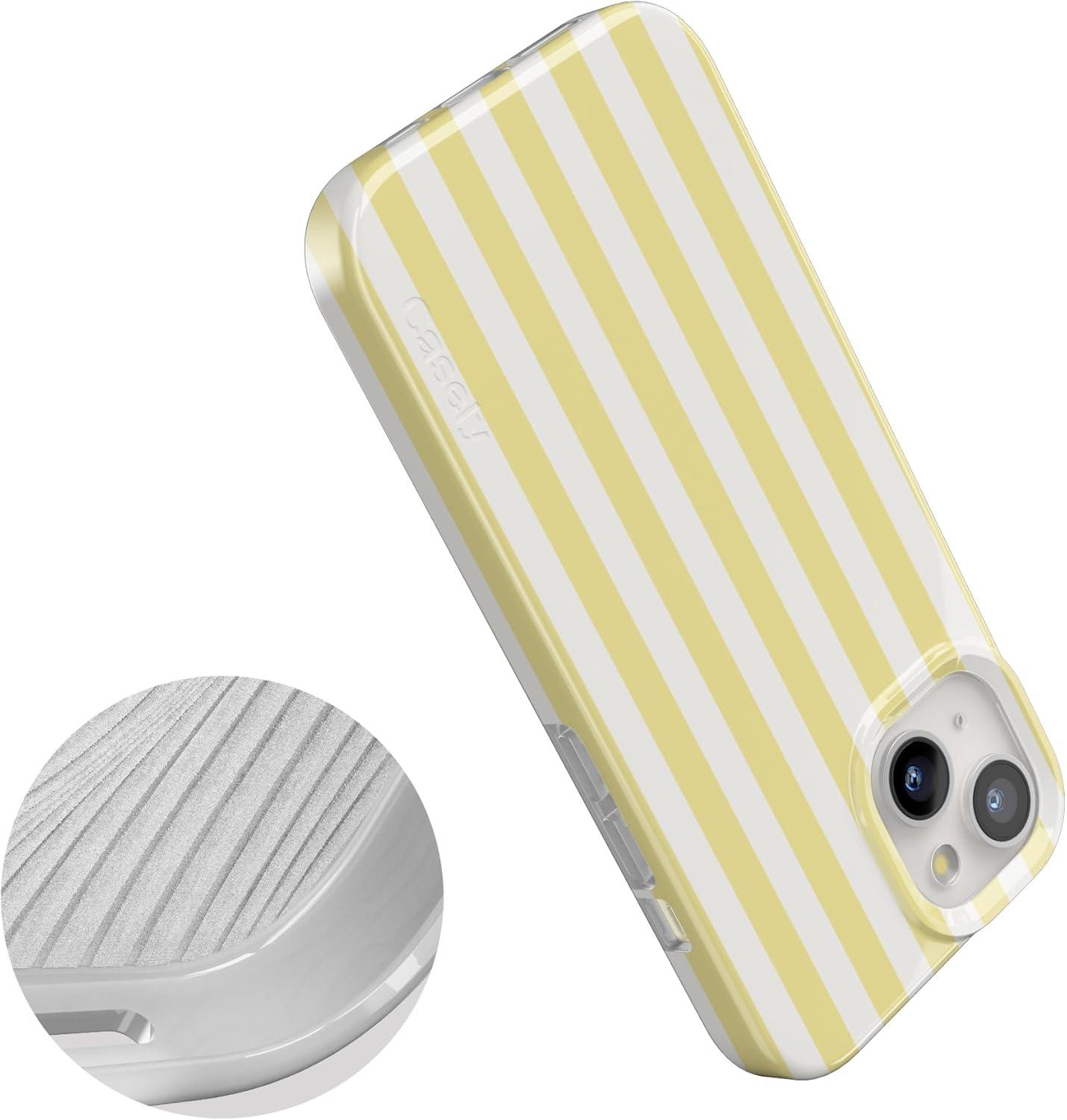 imageCasely iPhone 15 Plus Case Outside the Lines Crayola Marker Compatible with MagSafe Classic Ultra Slim DesignButter Yellow Stripes Sunday Best