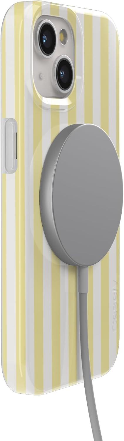 imageCasely iPhone 15 Plus Case Outside the Lines Crayola Marker Compatible with MagSafe Classic Ultra Slim DesignButter Yellow Stripes Sunday Best