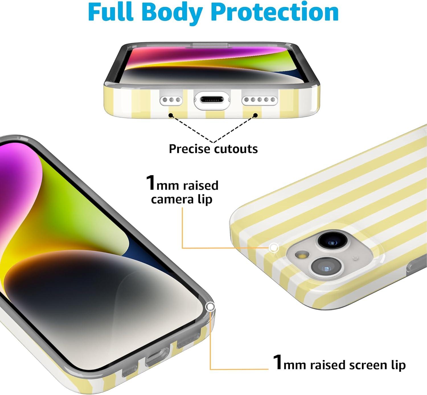 imageCasely iPhone 15 Plus Case Outside the Lines Crayola Marker Compatible with MagSafe Classic Ultra Slim DesignButter Yellow Stripes Sunday Best