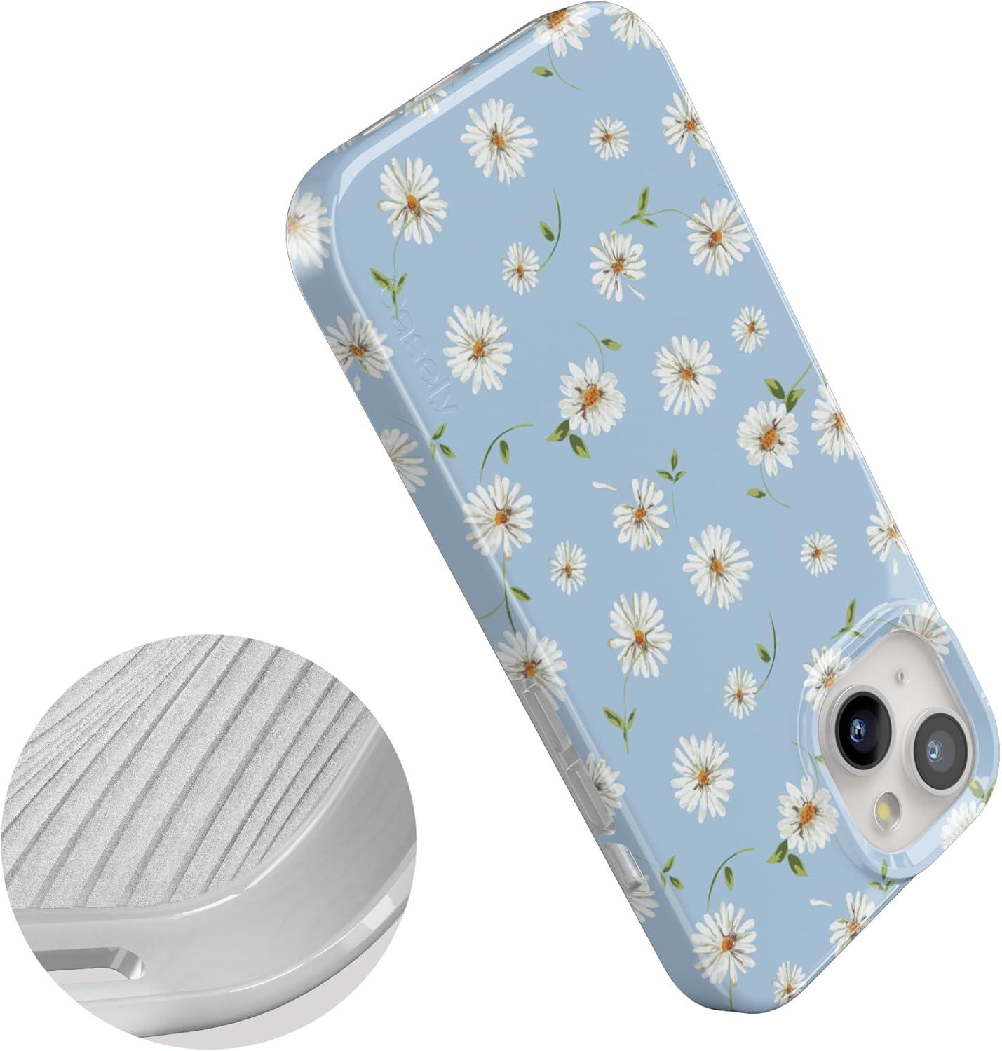 imageCasely iPhone 15 Plus Case Outside the Lines Crayola Marker Compatible with MagSafe Classic Ultra Slim DesignDaisy Daydream Baby Blue Floral