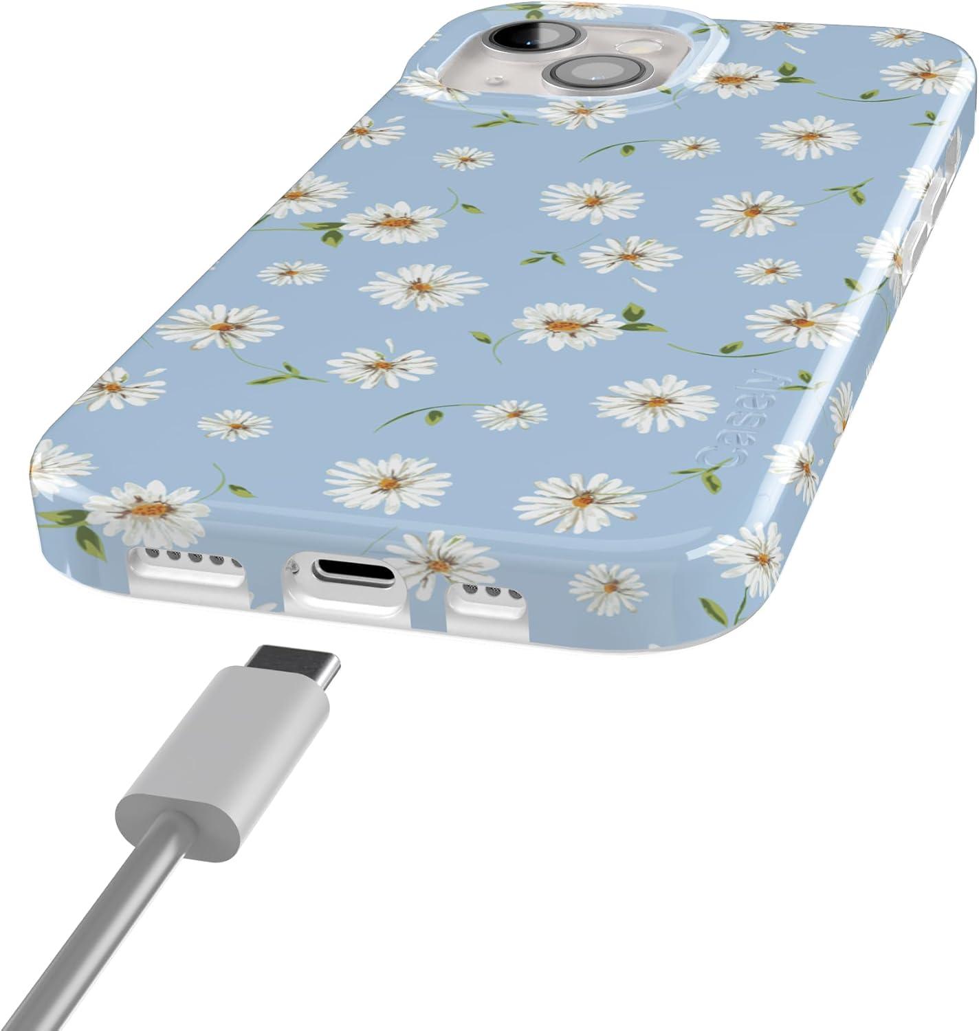 imageCasely iPhone 15 Plus Case Outside the Lines Crayola Marker Compatible with MagSafe Classic Ultra Slim DesignDaisy Daydream Baby Blue Floral