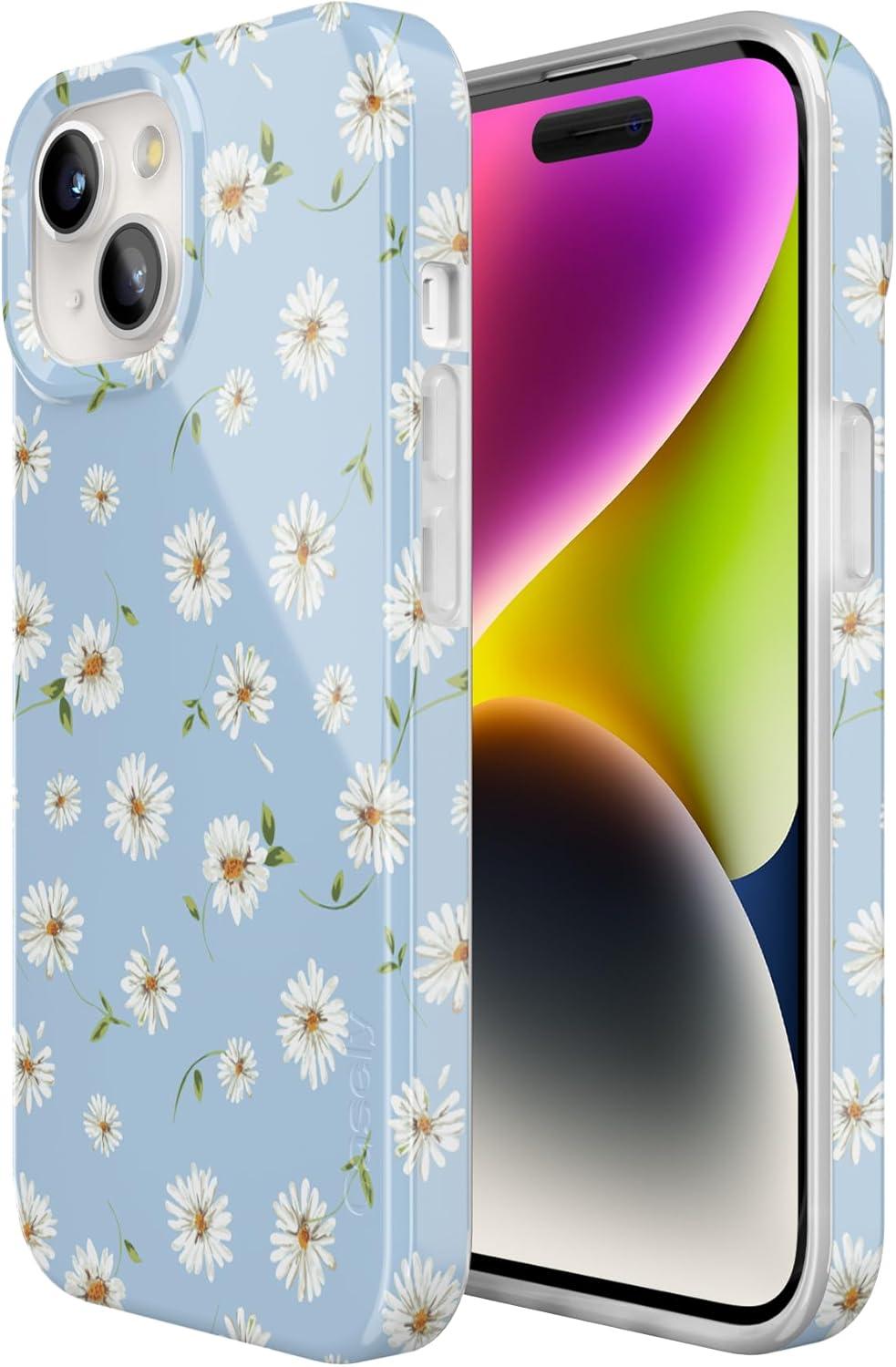 imageCasely iPhone 15 Plus Case Outside the Lines Crayola Marker Compatible with MagSafe Classic Ultra Slim DesignDaisy Daydream Baby Blue Floral