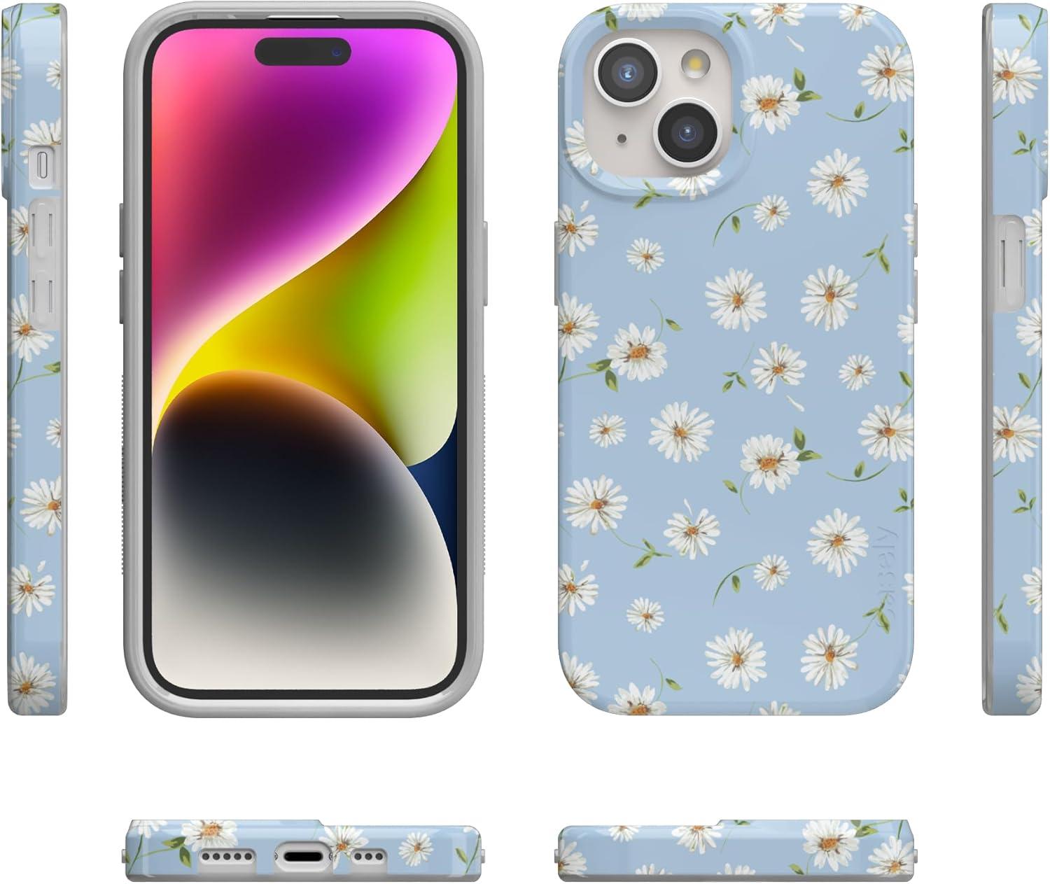 imageCasely iPhone 15 Plus Case Outside the Lines Crayola Marker Compatible with MagSafe Classic Ultra Slim DesignDaisy Daydream Baby Blue Floral