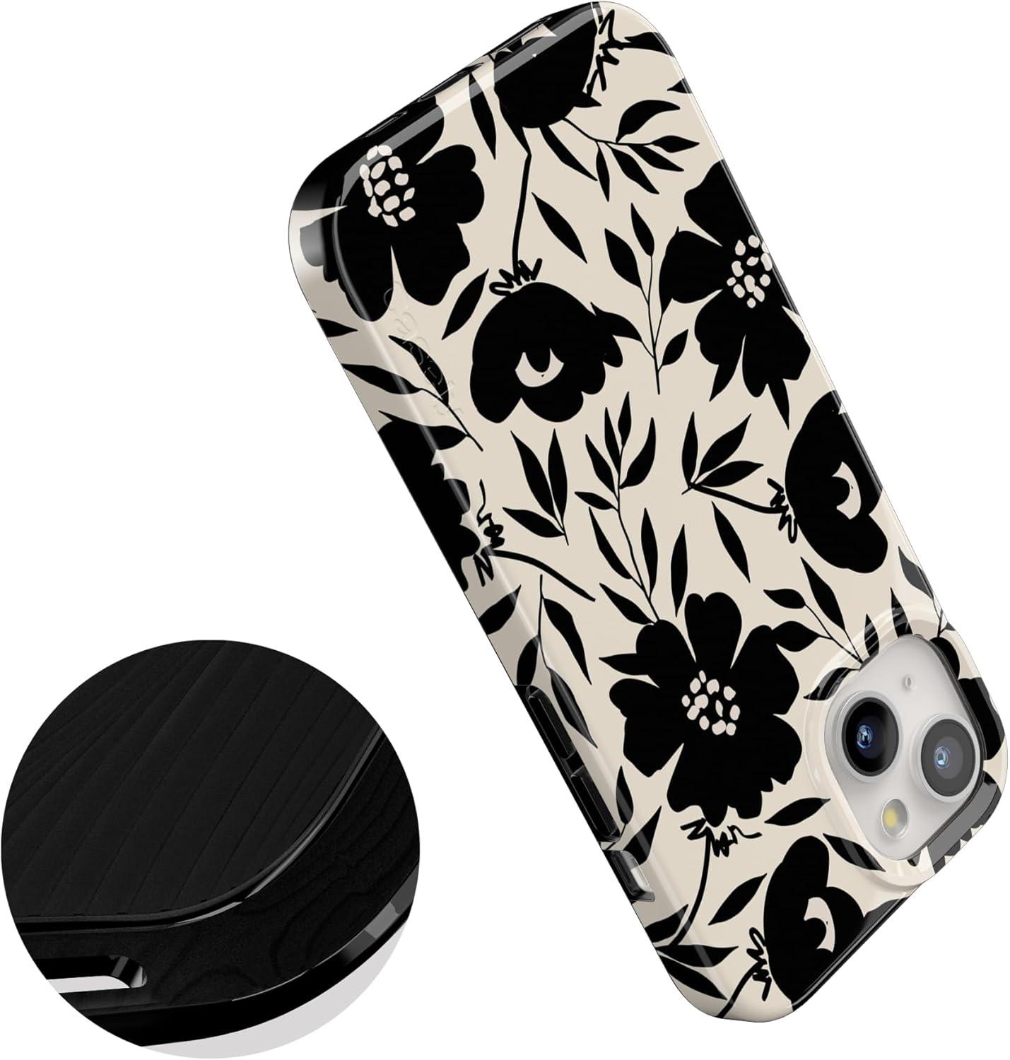 imageCasely iPhone 15 Plus Case Outside the Lines Crayola Marker Compatible with MagSafe Classic Ultra Slim DesignDark Fantasy Contrast Floral