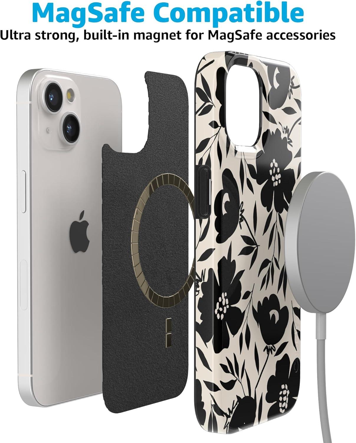 imageCasely iPhone 15 Plus Case Outside the Lines Crayola Marker Compatible with MagSafe Classic Ultra Slim DesignDark Fantasy Contrast Floral