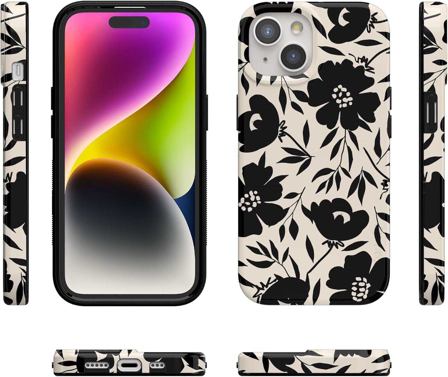 imageCasely iPhone 15 Plus Case Outside the Lines Crayola Marker Compatible with MagSafe Classic Ultra Slim DesignDark Fantasy Contrast Floral